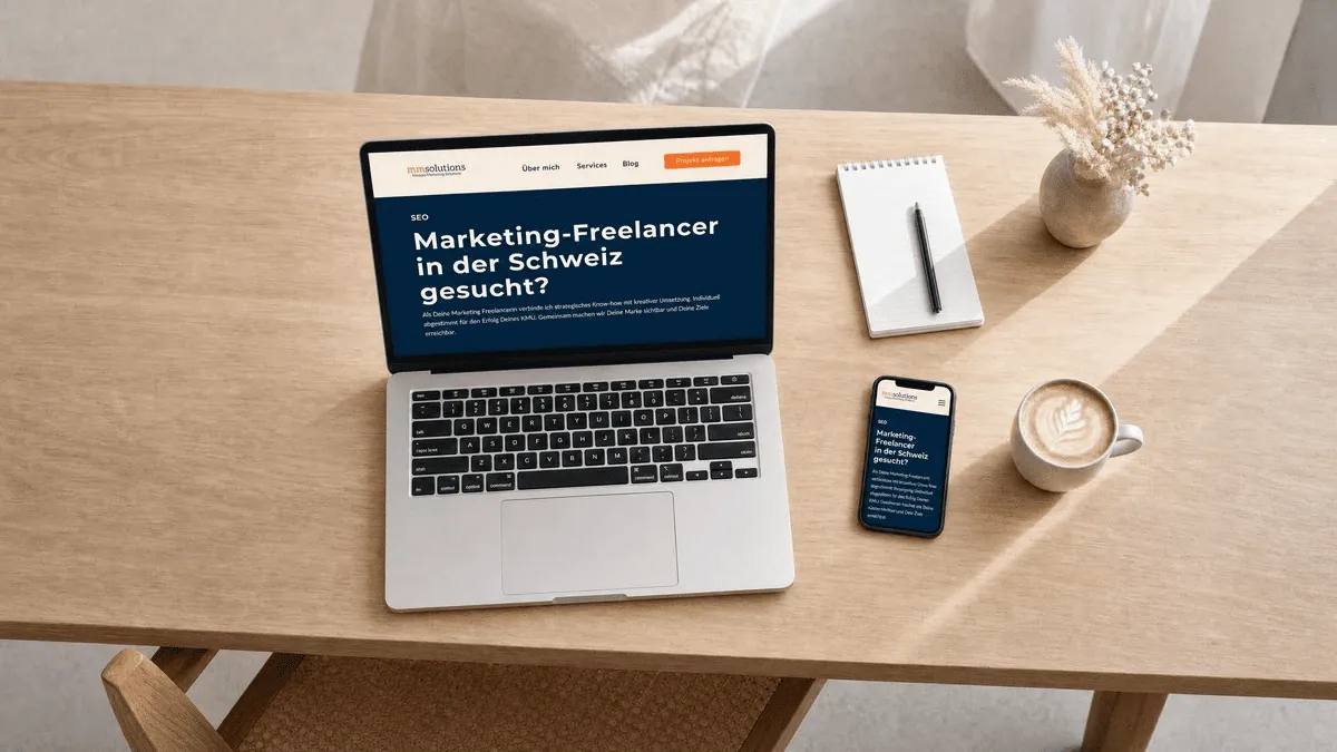 Laptop und Smartphone zeigen eine professionelle KMU-Homepage auf dem Bildschirm